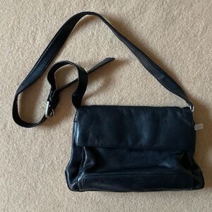 Vintage 90s Liz Claiborne Black Genuine Leather Crossbody Bag Silver Hardware